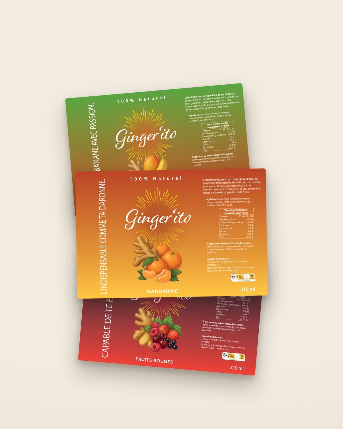 Les trois étiquettes Ginger’ito