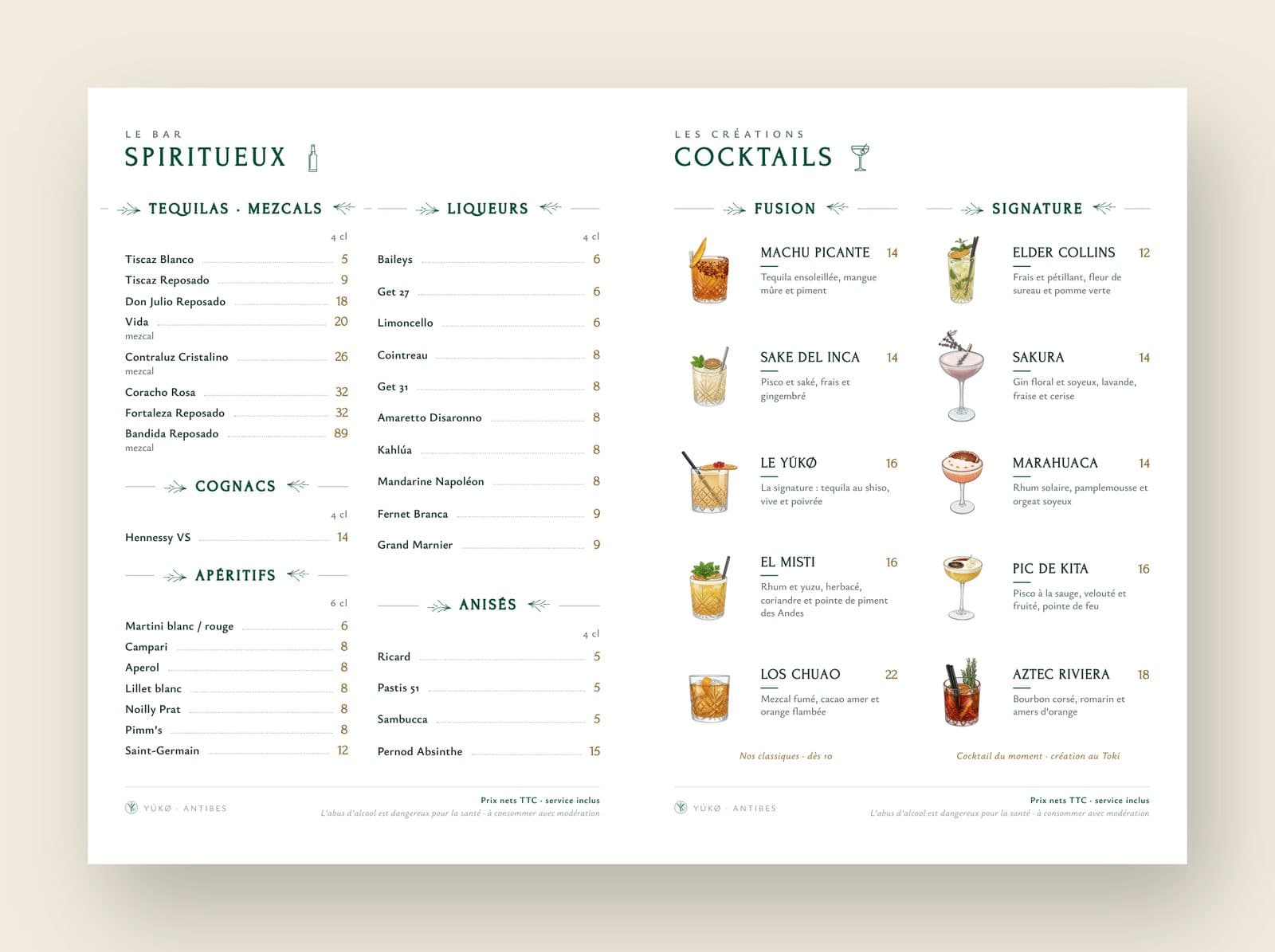 Double page spiritueux et cocktails