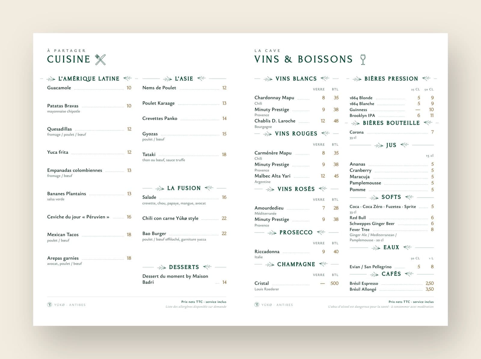 Double page cuisine, vins et boissons